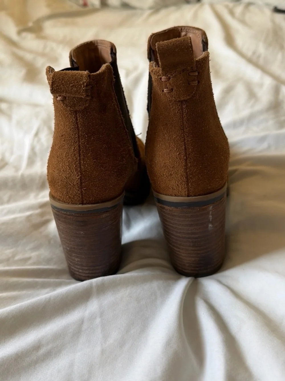 Crevo Brown Suede Block Heel Chelsea Booties